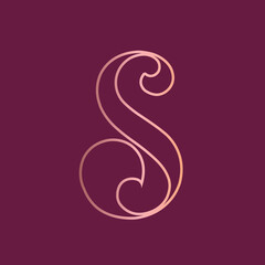 Letter S monogram logo.Calligraphic signature icon.Lettering sign.Wedding, fashion, beauty, gift boutique, spa alphabet initial.Decorative swirl, ornate style character.