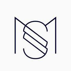 SM monogram logo signature icon.Alphabet initials isolated on light fund.Abstract letter s, letter m.Lettering sign.Modern deco design, web, tech style characters.Geometric typography.