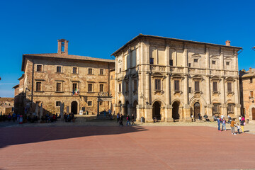 Fototapeta na wymiar Montepulciano, Italy, 16 April 2022 Medieval town hall of the city center