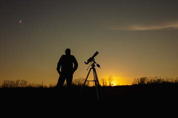 Astronomical telescope and equipment for observing stars, Milky way, Moon and planets.