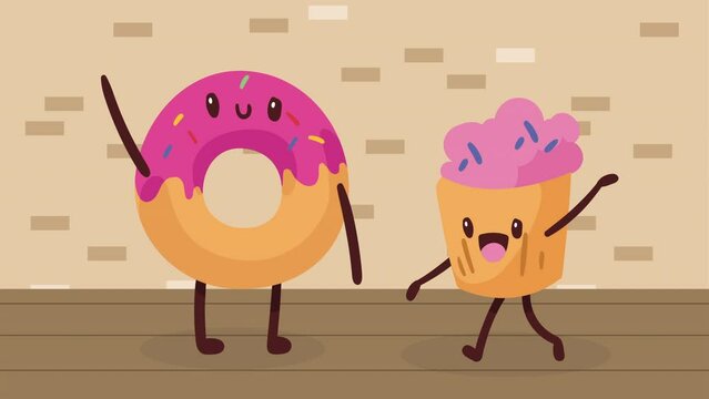 donut and cupcake kawaii characters
