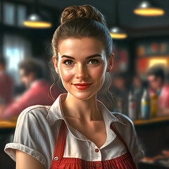A cute waitress in the pub