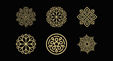 Vector logo design template and emblem  with petals and lines - luxury beauty spa concept - green badge for yoga studios, holistic medicine centers, natural and organic food products and packaging