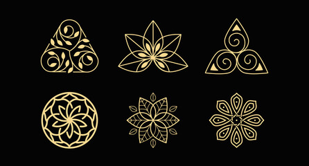 Vector logo design template and emblem  with petals and lines - luxury beauty spa concept - green badge for yoga studios, holistic medicine centers, natural and organic food products and packaging