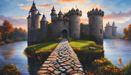 Fantasy castle on the beautiful landscape.