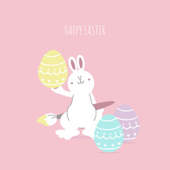 happy easter festival with animal pet bunny rabbit and egg, pastel color, flat vector illustration cartoon character