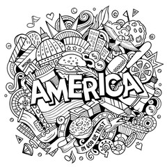 America hand drawn cartoon doodle illustration.