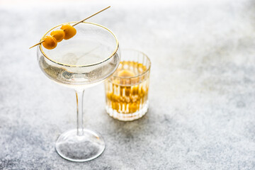 Close-up of two vodka cocktails with cherries