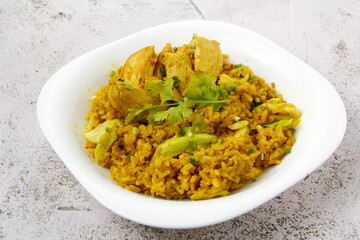 Freshly cooked Thai food called green curry chicken