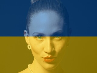Portrait of a woman with with Flag of Ukraine