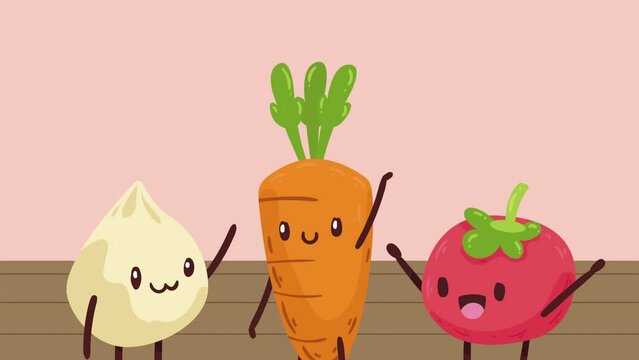 fresh vegetables kawaii characters animation