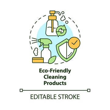 Eco-friendly cleaning products concept icon. Environmental household detergent abstract idea thin line illustration. Isolated outline drawing. Editable stroke. Arial, Myriad Pro-Bold fonts used