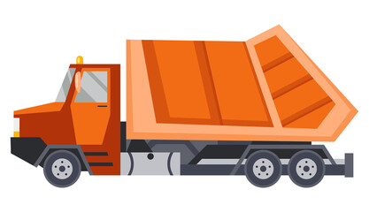 Fototapeta premium Garbage truck with auto loader. Collection and transportation of solid household and commercial waste. Garbage removal, urban sanitary vehicle. Garbage Ecology and recycle concept