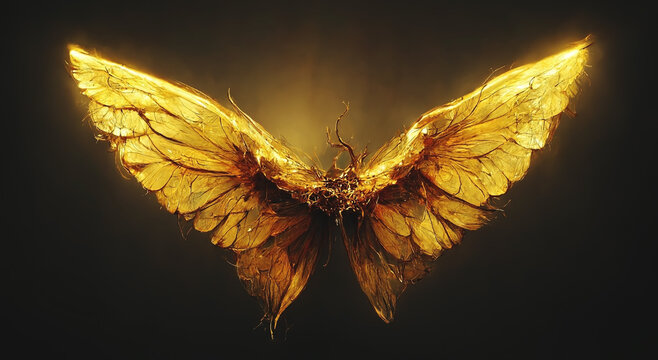 Angelic demonic glowing wings of an angel or demon. 