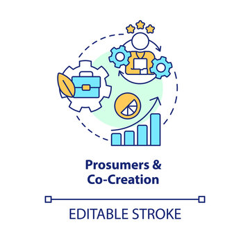 Prosumers and co-creation concept icon. Green business model. Eco entrepreneurship abstract idea thin line illustration. Isolated outline drawing. Editable stroke. Arial, Myriad Pro-Bold fonts used