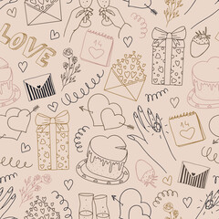 Seamless pattern letter love in doodle style.  Romantic poster.