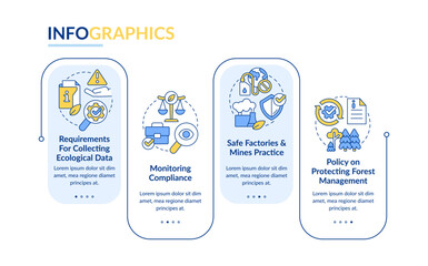 Strict ecological law regulation rectangle infographic template. Data visualization with 4 steps. Editable timeline info chart. Workflow layout with line icons. Lato Bold, Regular fonts used © bsd studio