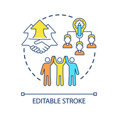 Successful teamwork concept icon. Collective brainstorming. Supportive work environment abstract idea thin line illustration. Isolated outline drawing. Editable stroke. Arial font used