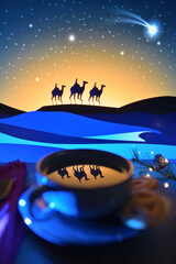 Nativity Of Jesus. Reflexion of Three Wise Men in Cup of Tea