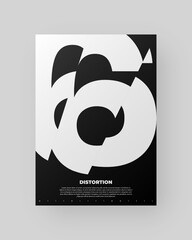 Abstract Poster Design. Vertical A4 format. Modernism brochure. Refraction and Distortion Glass Effect. Chopped, cut, glitch, broken letter composition.