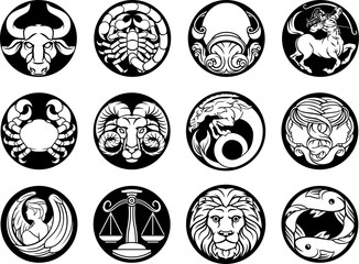 Horoscope zodiac astrology star signs symbols set