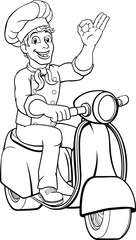 Chef Moped Scooter Food Delivery Man Cartoon