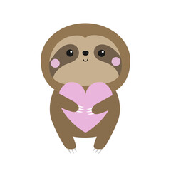 Obraz premium Sloth icon holding pink heart. Happy Valentines Day. Cute cartoon kawaii funny baby character. Pink cheek. Wild jungle animal collection. Tshirt, greeting card print. Flat design. White background.