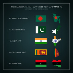 Five Asian countries' Flag And Maps Vector (9)
