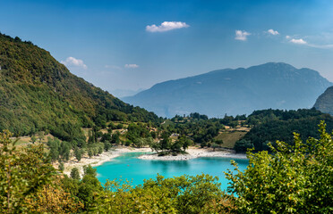 Lago di Tenno, turquoise lake in the mountains. Lake Tenno. Italy - 551811156
