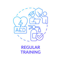 Regular training blue gradient concept icon. Employee education. Minimizing occupational injuries tip abstract idea thin line illustration. Isolated outline drawing. Myriad Pro-Bold font used