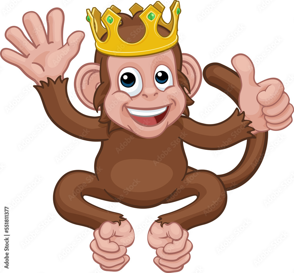 Poster Monkey King Crown Waving Thumbs Up Cartoon Animal