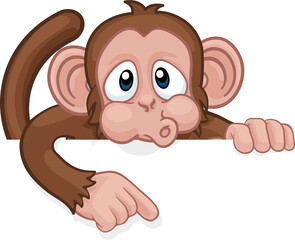 Monkey Cartoon Character Animal Pointing At Sign