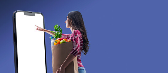 Woman doing online grocery shopping