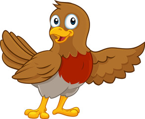 Christmas Robin Redbreast Pointing Cartoon Bird