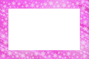 Magenta saturated pink purple bright gradient background with diagonal stripes, white snowflakes around. Christmas, New Year card with copy space.