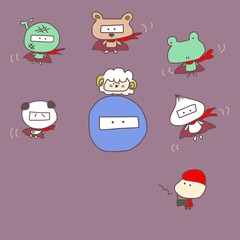 地球とひつじさんを見守る女の子と　ヒーローたち