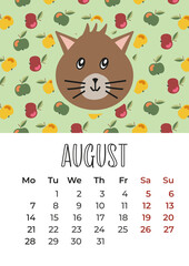 Calendar 2023, Symbol of 2023, Cat illustration for calendar, Wall calendar design 2023 year, Cute cats on background, Vertical layout, Week starts from Monday,  Cat and pattern calendar design.