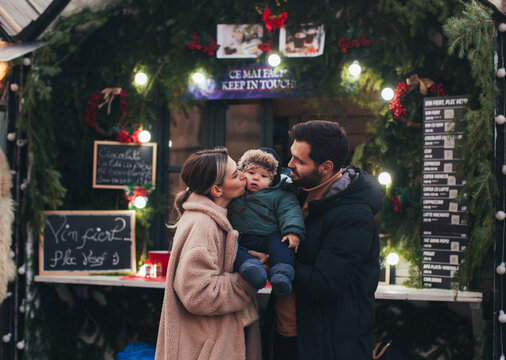 family at the christmas market