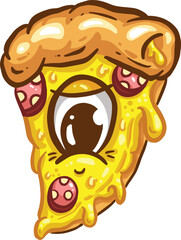 Cute Cartoon Pizza Slice Character With Cheesy Toppings in Vector Illustration