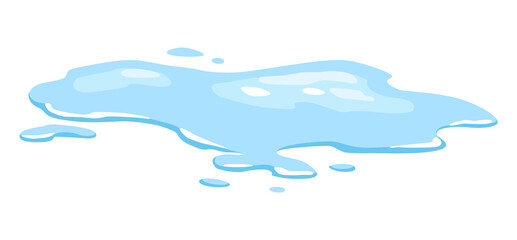 Water spill puddle. Blue liquid various shape in flat cartoon style.  fluid design element isolted on white background