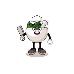 Mascot of herbal bowl as a butcher