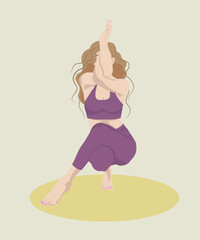 Woman practicing yoga.Woman meditating. Cute vector illustration in flat style.Yoga pose.