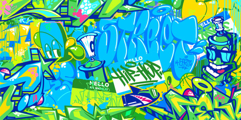 Abstract Urban Graffiti Style Sticker Bombing With Some Street Art Lettering Vector Illustration Background