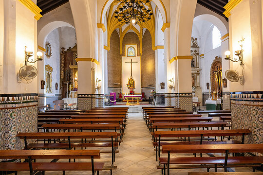 Huelva, Spain-December 4, 2022: Inside  of the parish of San Bartolome, the most important building the municipality of Beas. It is consecrated under the invocation of the apostle Saint Bartholomew