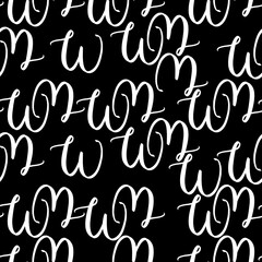 Vector seamless texture with a geometric pattern of white letters on a white isolated background. Black and white letter pattern