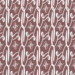 Vector seamless texture with a geometric ornament of white latin letters on a beige isolated background. White letters a, b, c, d, e, e, n, p, p, on a beige background.