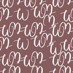 Vector seamless texture with a geometric ornament of white latin letters on a beige isolated background. White letters a, b, c, d, e, e, n, p, p, on a beige background.