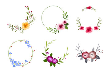 Set of round floral frame for romantic design style. Flower wreath copy space illustration in vintage style for wedding invitation, postcard, poster, and ornament