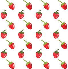 Seamless pattern of cute shiny strawberries. Hand drawn flat vector illustration isolated on white background. For textile print, wallpaper, wrapping paper, greeting card, gift 
