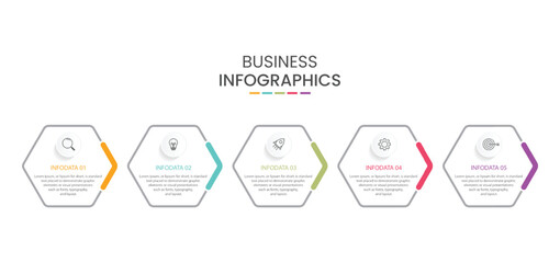Business infographic template. Timeline process with 5 options or steps. Vector illustration.